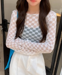 フローラルレースロングTシャツ