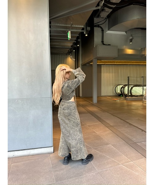 SOLA(ソラ)の「ショート丈ブリーチデニムジャケット(切替ライン×スタイルアップ)/【@9een2@】(デニムジャケット・レディース・インディゴブルー/ブラウン・FREE)」の18枚目の写真