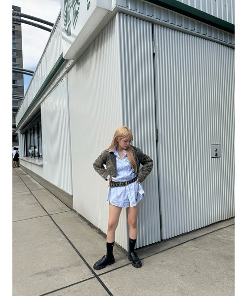 SOLA(ソラ)の「ショート丈ブリーチデニムジャケット(切替ライン×スタイルアップ)/【@9een2@】(デニムジャケット・レディース・インディゴブルー/ブラウン・FREE)」の22枚目の写真