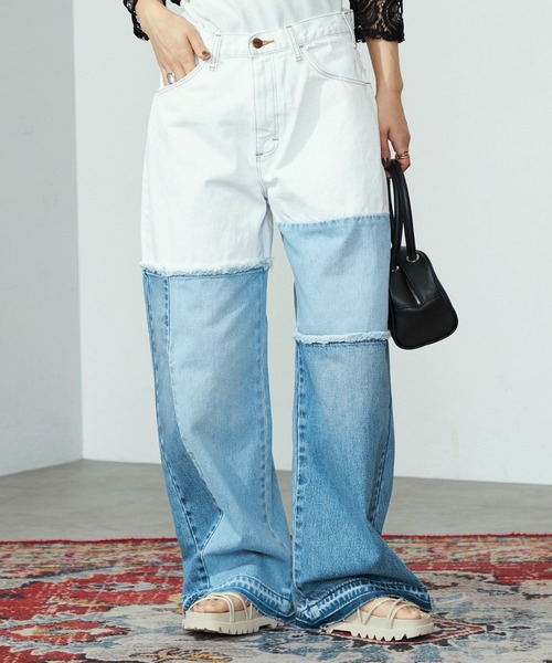 Wrangler リメイクパンツ セール】Wrangler/ラングラー リメイクワイドデニムパンツ