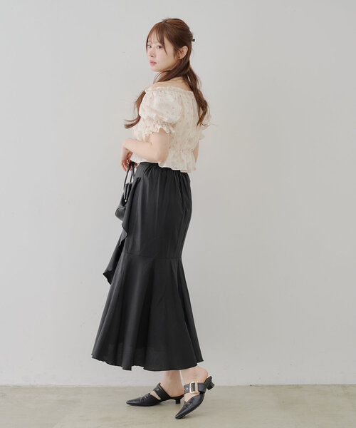 continuer de NICE CLAUP（コンティニューデナイスクラップ）の「【@reve.perle_セレクト】ラッフルロングスカート（スカート・レディース・チェック/ブラック・FREE）」の8枚目の写真