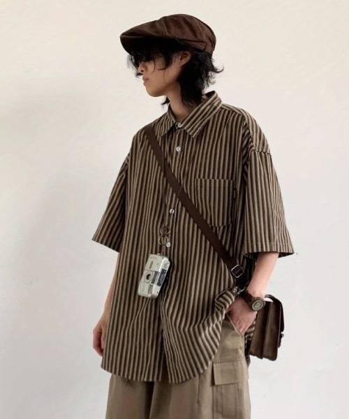 HERENCIA◆ストライプ半袖ブラウス/38/レーヨン/ORN/ストライプ HERENCIA(ヘレンチア) / ストライプ半袖ブラウス/38/レーヨン