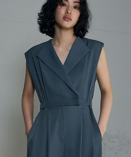 オケージョンオールインワン スタンドアウトカラー オールインワン パンツドレス シアー