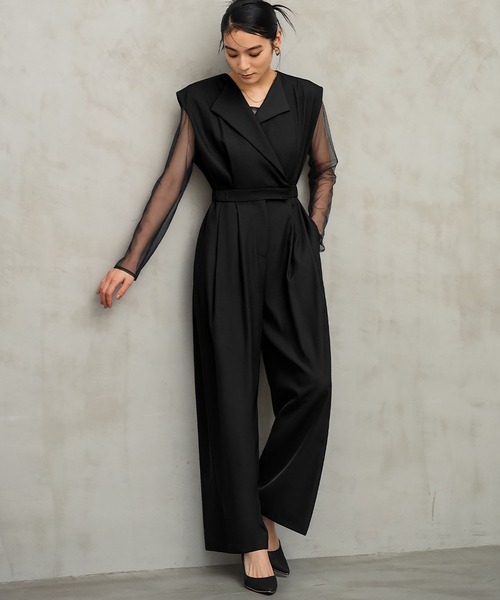 セール】スタンドアウトカラー オールインワン パンツドレス シアー