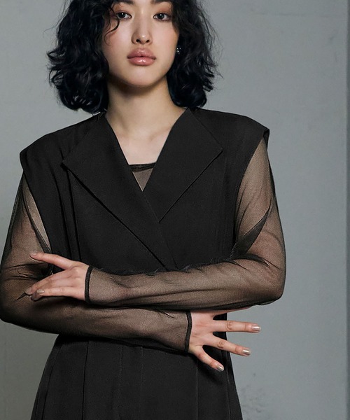 girl（ガール）の「スタンドアウトカラー オールインワン パンツドレス シアートップス 2点セット セットアップ ストライプ 結婚式 パーティードレス オケージョンドレス お呼ばれ 二次会 成人式 同窓会 謝恩会（パンツドレス・レディース・グレー系その他/ブラック/モカ/ブルーグレー・S/L/M）」の8枚目の写真