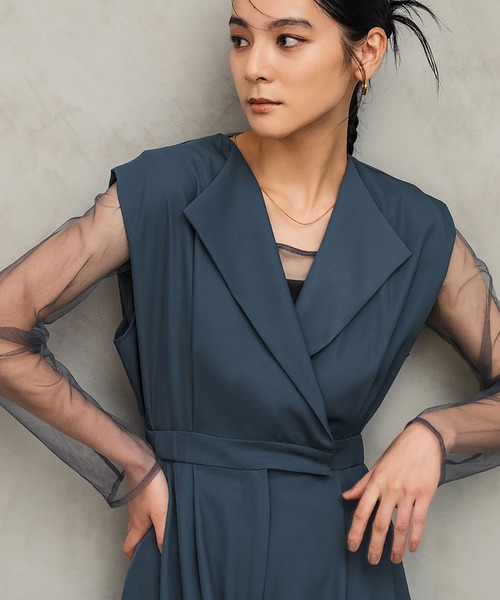 girl（ガール）の「スタンドアウトカラー オールインワン パンツドレス シアートップス 2点セット セットアップ ストライプ 結婚式 パーティードレス オケージョンドレス お呼ばれ 二次会 成人式 同窓会 謝恩会（パンツドレス・レディース・グレー系その他/ブラック/モカ/ブルーグレー・S/L/M）」の12枚目の写真