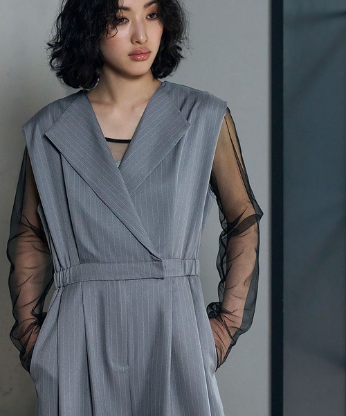 セール】スタンドアウトカラー オールインワン パンツドレス シアー