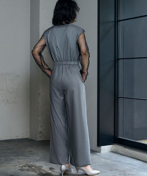 セール】スタンドアウトカラー オールインワン パンツドレス シアー