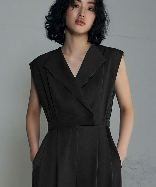 セール】スタンドアウトカラー オールインワン パンツドレス シアー