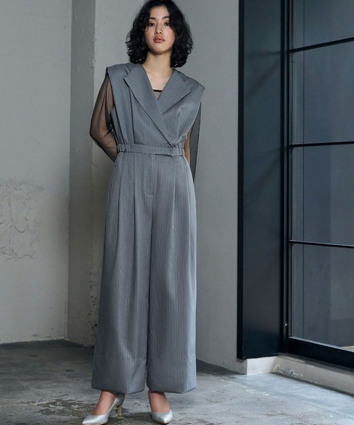 セール】スタンドアウトカラー オールインワン パンツドレス シアー
