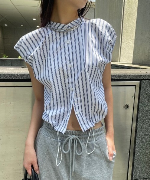 ストライプタックスリーブドローストリングシャツ（シャツ