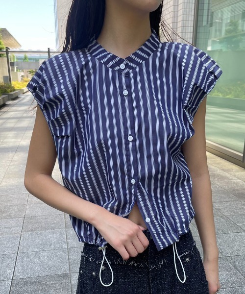 ストライプタックスリーブドローストリングシャツ（シャツ