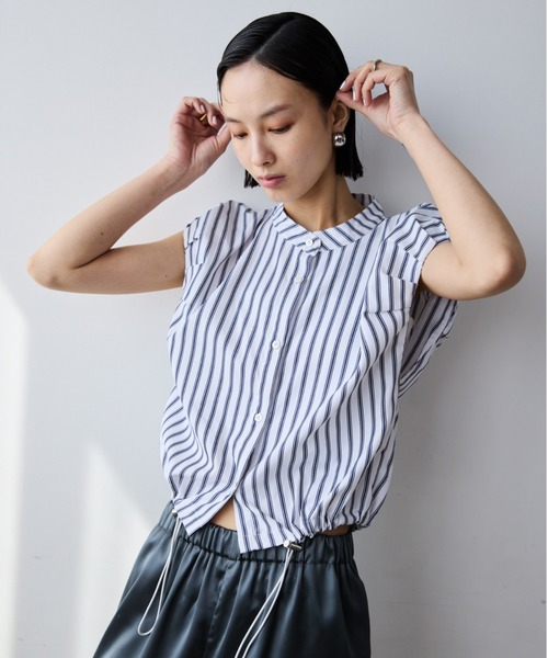 AIC.（エーアイシー）の「ストライプタックスリーブドローストリングシャツ（シャツ/ブラウス・レディース・オフホワイト/ブルー・FREE）」の8枚目の写真