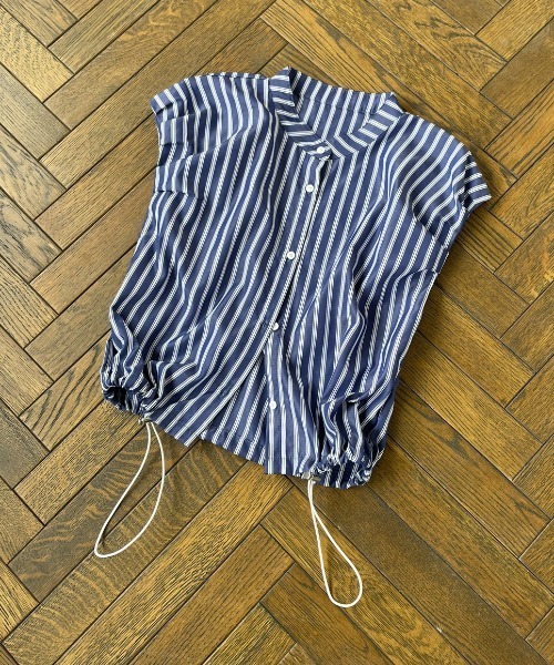 AIC.（エーアイシー）の「ストライプタックスリーブドローストリングシャツ（シャツ/ブラウス・レディース・オフホワイト/ブルー・FREE）」の3枚目の写真