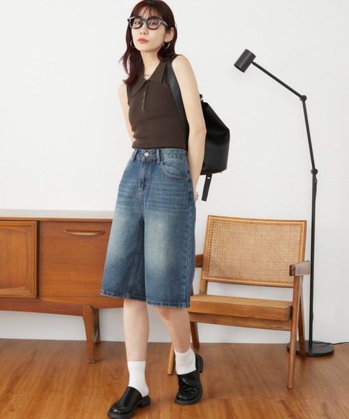 Auntie Rosa Holiday(アンティローザホリデー)の「ウォッシュドデニムハーフパンツ / サイズ展開あり(デニムパンツ・レディース・ブラック/ブルー・SMALL/MEDIUM)」の1枚目の写真