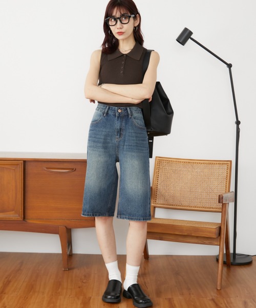 Auntie Rosa Holiday(アンティローザホリデー)の「ウォッシュドデニムハーフパンツ / サイズ展開あり(デニムパンツ・レディース・ブラック/ブルー・SMALL/MEDIUM)」の14枚目の写真