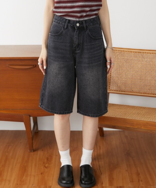 Auntie Rosa Holiday(アンティローザホリデー)の「ウォッシュドデニムハーフパンツ / サイズ展開あり(デニムパンツ・レディース・ブラック/ブルー・SMALL/MEDIUM)」の3枚目の写真