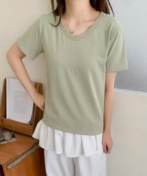 【aimoha】デイリーコットン混VネックTシャツ (SS)