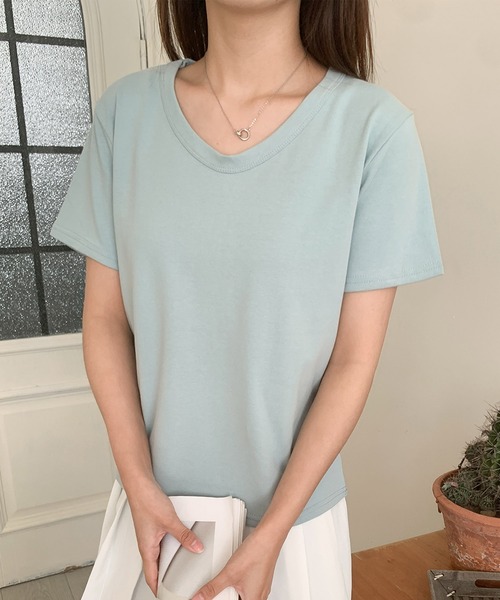 aimoha(アイモハ)の「【aimoha】デイリーコットン混VネックTシャツ (SS)(Tシャツ/カットソー・レディース・ブルー/オフホワイト/ブラック/ベージュ/ライトグリーン/ライトグレー/ネイビー・FREE)」の17枚目の写真
