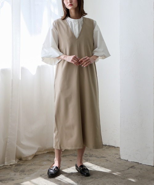 No Rule No Line（ノール－ルノーライン）の「深めVネック2wayジャンパースカート ワンピース（ワンピース・レディース・チャコール/ベージュ/ブラック・FREE）」の3枚目の写真
