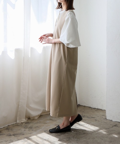 No Rule No Line（ノール－ルノーライン）の「深めVネック2wayジャンパースカート ワンピース（ワンピース・レディース・チャコール/ベージュ/ブラック・FREE）」の5枚目の写真