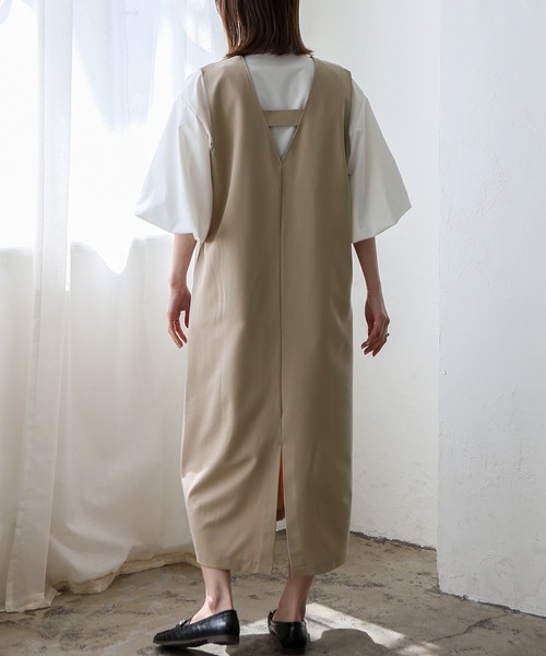 No Rule No Line（ノール－ルノーライン）の「深めVネック2wayジャンパースカート ワンピース（ワンピース・レディース・チャコール/ベージュ/ブラック・FREE）」の6枚目の写真