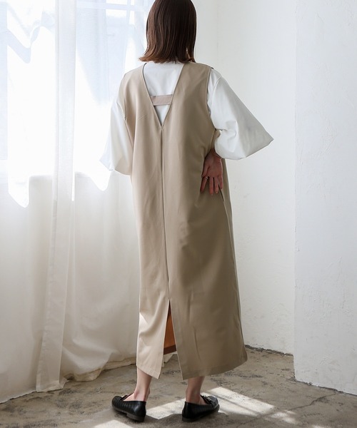 No Rule No Line（ノール－ルノーライン）の「深めVネック2wayジャンパースカート ワンピース（ワンピース・レディース・チャコール/ベージュ/ブラック・FREE）」の7枚目の写真