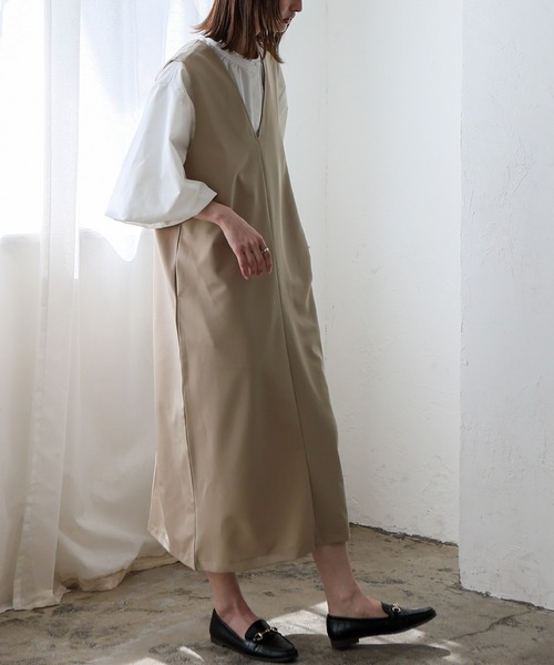 No Rule No Line（ノール－ルノーライン）の「深めVネック2wayジャンパースカート ワンピース（ワンピース・レディース・チャコール/ベージュ/ブラック・FREE）」の8枚目の写真