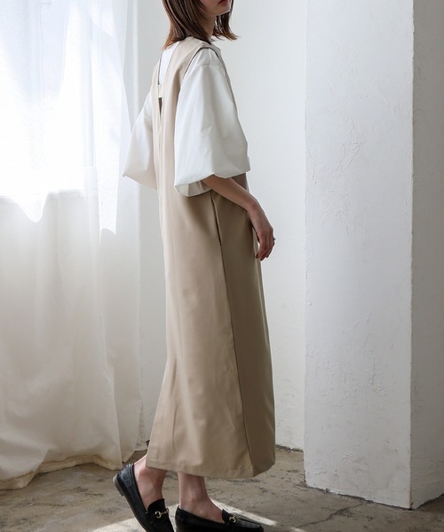 No Rule No Line（ノール－ルノーライン）の「深めVネック2wayジャンパースカート ワンピース（ワンピース・レディース・チャコール/ベージュ/ブラック・FREE）」の9枚目の写真