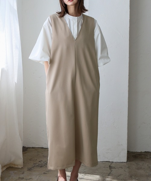 No Rule No Line（ノール－ルノーライン）の「深めVネック2wayジャンパースカート ワンピース（ワンピース・レディース・チャコール/ベージュ/ブラック・FREE）」の10枚目の写真