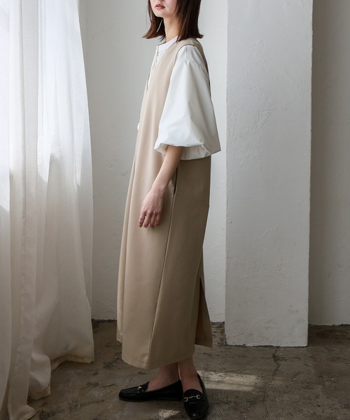 No Rule No Line（ノール－ルノーライン）の「深めVネック2wayジャンパースカート ワンピース（ワンピース・レディース・チャコール/ベージュ/ブラック・FREE）」の11枚目の写真