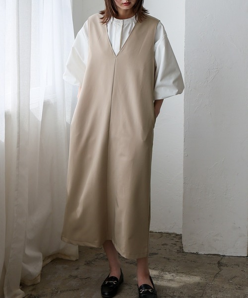 No Rule No Line（ノール－ルノーライン）の「深めVネック2wayジャンパースカート ワンピース（ワンピース・レディース・チャコール/ベージュ/ブラック・FREE）」の12枚目の写真