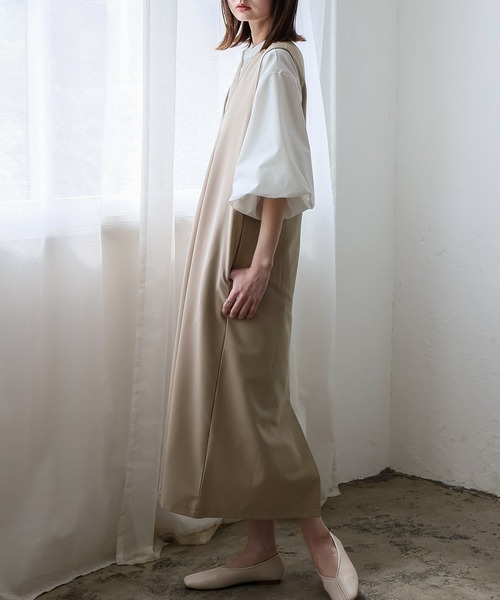 No Rule No Line（ノール－ルノーライン）の「深めVネック2wayジャンパースカート ワンピース（ワンピース・レディース・チャコール/ベージュ/ブラック・FREE）」の13枚目の写真