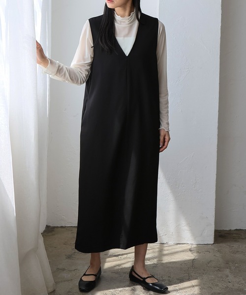 No Rule No Line（ノール－ルノーライン）の「深めVネック2wayジャンパースカート ワンピース（ワンピース・レディース・チャコール/ベージュ/ブラック・FREE）」の16枚目の写真