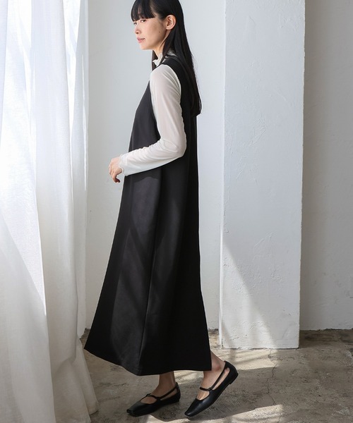 No Rule No Line（ノール－ルノーライン）の「深めVネック2wayジャンパースカート ワンピース（ワンピース・レディース・チャコール/ベージュ/ブラック・FREE）」の17枚目の写真