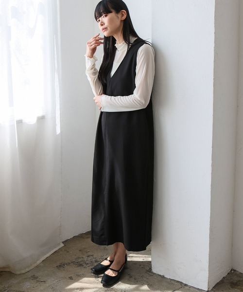 No Rule No Line（ノール－ルノーライン）の「深めVネック2wayジャンパースカート ワンピース（ワンピース・レディース・チャコール/ベージュ/ブラック・FREE）」の22枚目の写真