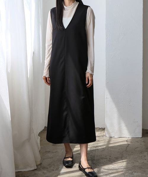 No Rule No Line（ノール－ルノーライン）の「深めVネック2wayジャンパースカート ワンピース（ワンピース・レディース・チャコール/ベージュ/ブラック・FREE）」の15枚目の写真