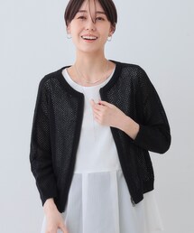 【洗える／コットン100％】メッシュ柄ニットブルゾン