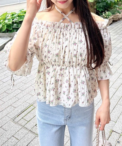 INGNI（イング）の「花柄オフショルブラウス（シャツ/ブラウス・レディース・ホワイト×ブルー/ホワイト系1・M）」の10枚目の写真