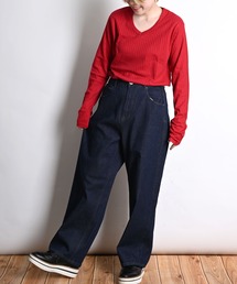 ストレッチワイドストレートデニムパンツ