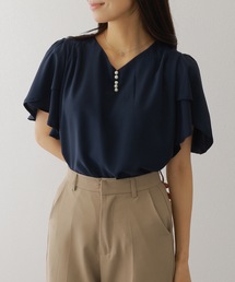 パール ライン フリル袖 シフォン ブラウス