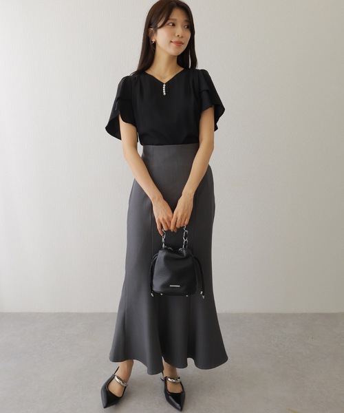 Lace Ladies(レースレディース)の「パール ライン フリル袖 シフォン ブラウス(シャツ/ブラウス・レディース・ブラック/ホワイト/ネイビー/グレー・FREE/S)」の6枚目の写真