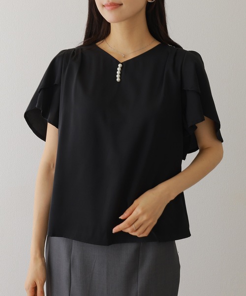 Lace Ladies(レースレディース)の「パール ライン フリル袖 シフォン ブラウス(シャツ/ブラウス・レディース・ブラック/ホワイト/ネイビー/グレー・FREE/S)」の8枚目の写真