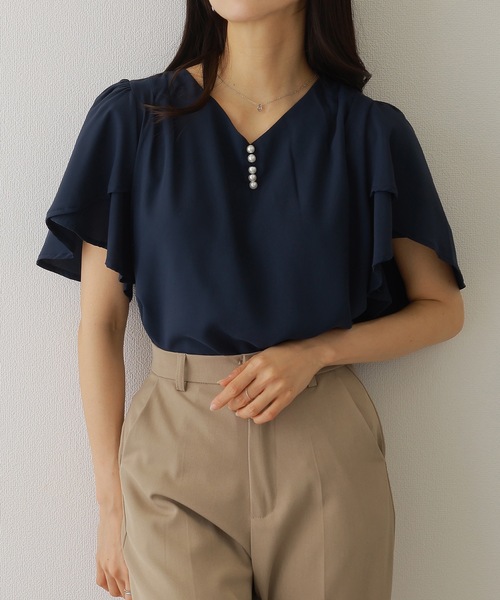 Lace Ladies(レースレディース)の「パール ライン フリル袖 シフォン ブラウス(シャツ/ブラウス・レディース・ブラック/ホワイト/ネイビー/グレー・FREE/S)」の11枚目の写真