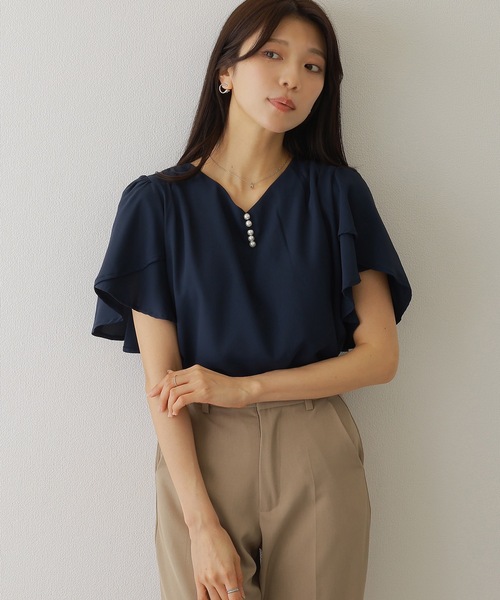 Lace Ladies(レースレディース)の「パール ライン フリル袖 シフォン ブラウス(シャツ/ブラウス・レディース・ブラック/ホワイト/ネイビー/グレー・FREE/S)」の12枚目の写真