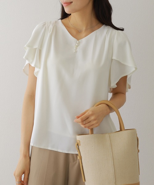 Lace Ladies(レースレディース)の「パール ライン フリル袖 シフォン ブラウス(シャツ/ブラウス・レディース・ブラック/ホワイト/ネイビー/グレー・FREE/S)」の15枚目の写真