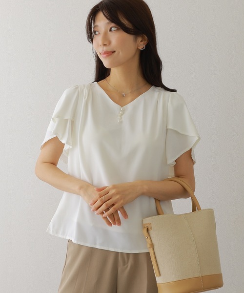 Lace Ladies(レースレディース)の「パール ライン フリル袖 シフォン ブラウス(シャツ/ブラウス・レディース・ブラック/ホワイト/ネイビー/グレー・FREE/S)」の16枚目の写真