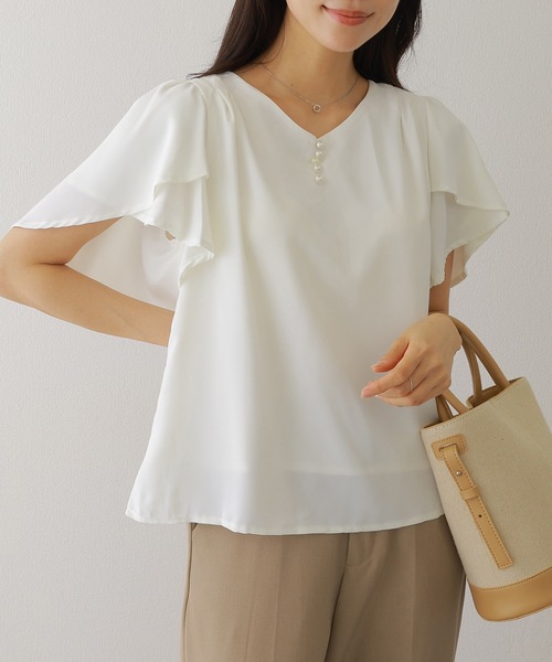 Lace Ladies(レースレディース)の「パール ライン フリル袖 シフォン ブラウス(シャツ/ブラウス・レディース・ブラック/ホワイト/ネイビー/グレー・FREE/S)」の18枚目の写真