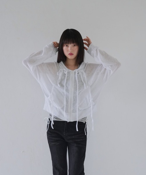 tシャツ ドローストリングデザイン シアーパーカー レディース ドローストリングデザイン シアーパーカー（Tシャツ/カットソー
