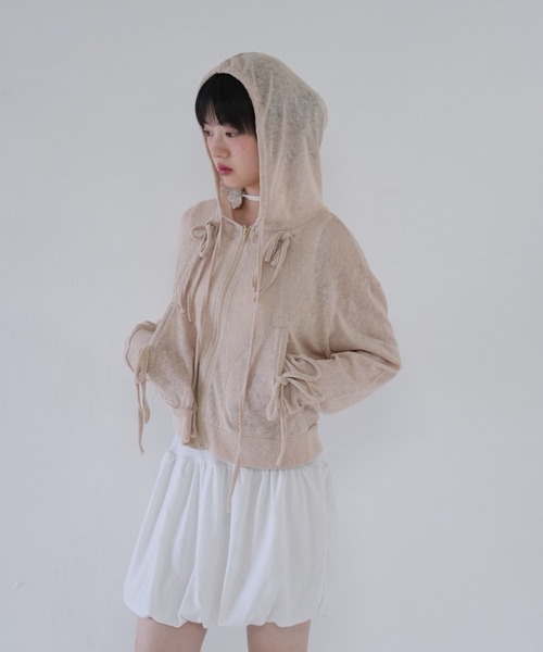 Uenui(ウニュイ)の「ドローストリングデザイン シアーパーカー(Tシャツ/カットソー・レディース・ホワイト/ピンク/ベージュ/ブラック/ブルー・FREE)」の13枚目の写真